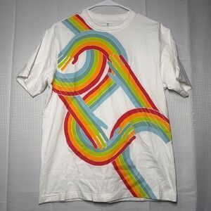 Fabletics Mens XS White Rainbow Graphic T-Shirt Short Sleeve Pride Cotton Tee